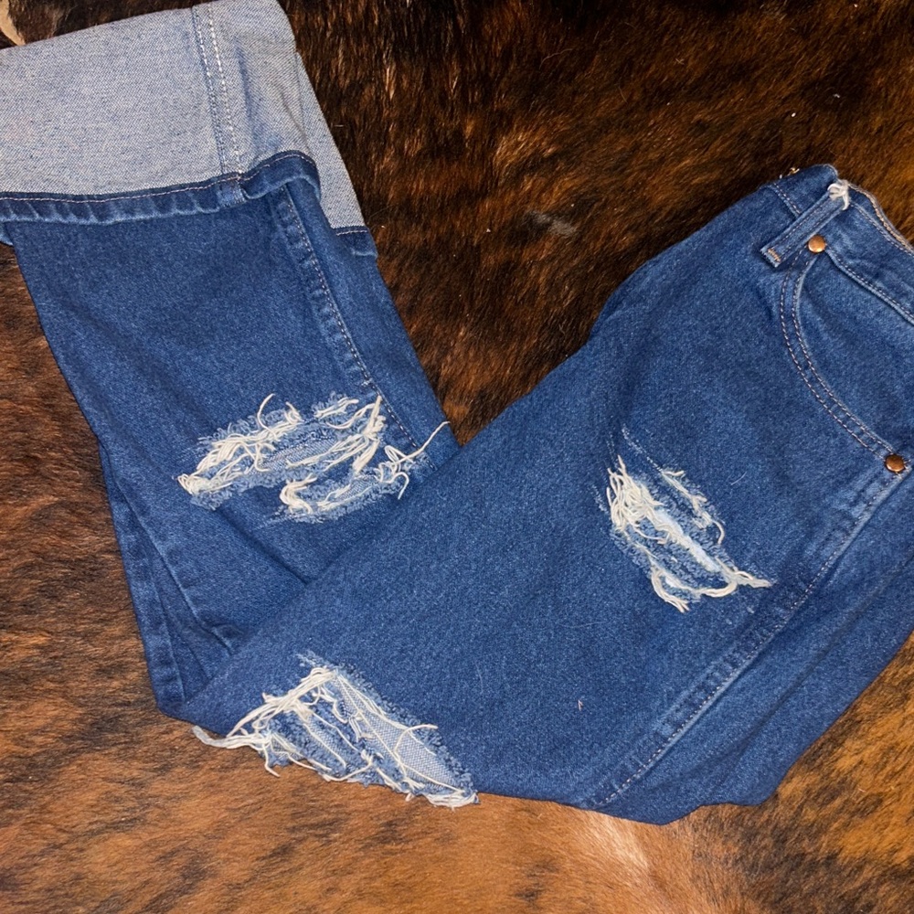 Wrangler Distressed Blue Boyfriend Jeans
